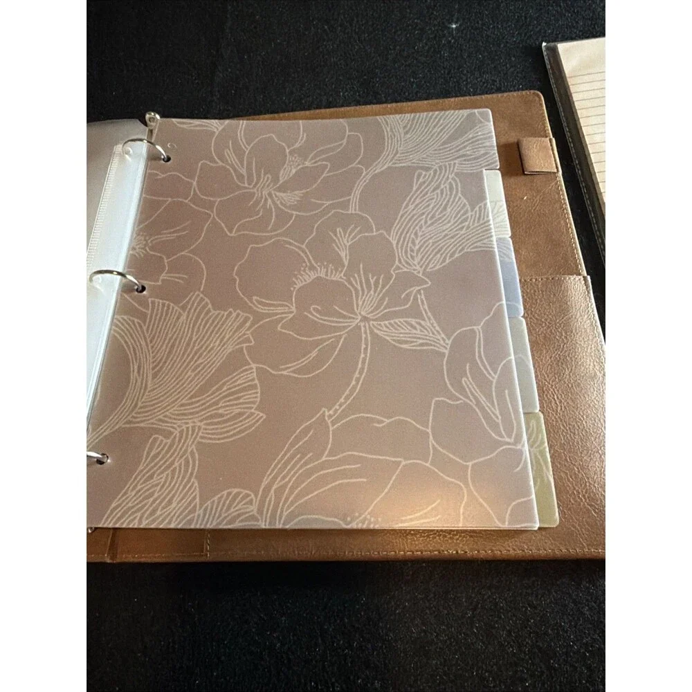 Stationery Bundle - Brown Clipboard Portfolio Folio & Clear Floral Tab Dividers
